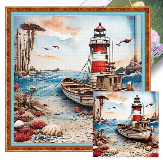 Seaside Lighthouses - 11CT Stamped Cross Stitch 40*40CM