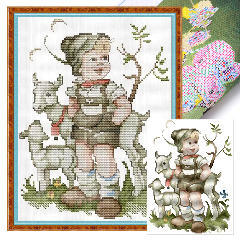 Shepherd Boy - 14CT Stamped Cross Stitch 22*30CM(Joy Sunday)