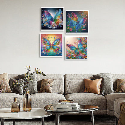 4 Pcs Flowers And Butterflies - Special Shaped Drill Diamond Painting 30*30CM