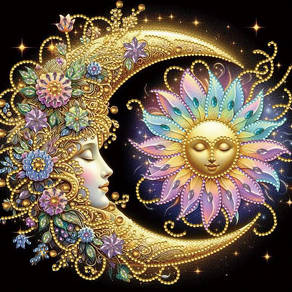 4 Pcs Flowers, Stars And Moon - Special Shaped Drill Diamond Painting 30*30CM