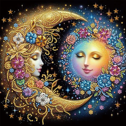 4 Pcs Flowers, Stars And Moon - Special Shaped Drill Diamond Painting 30*30CM