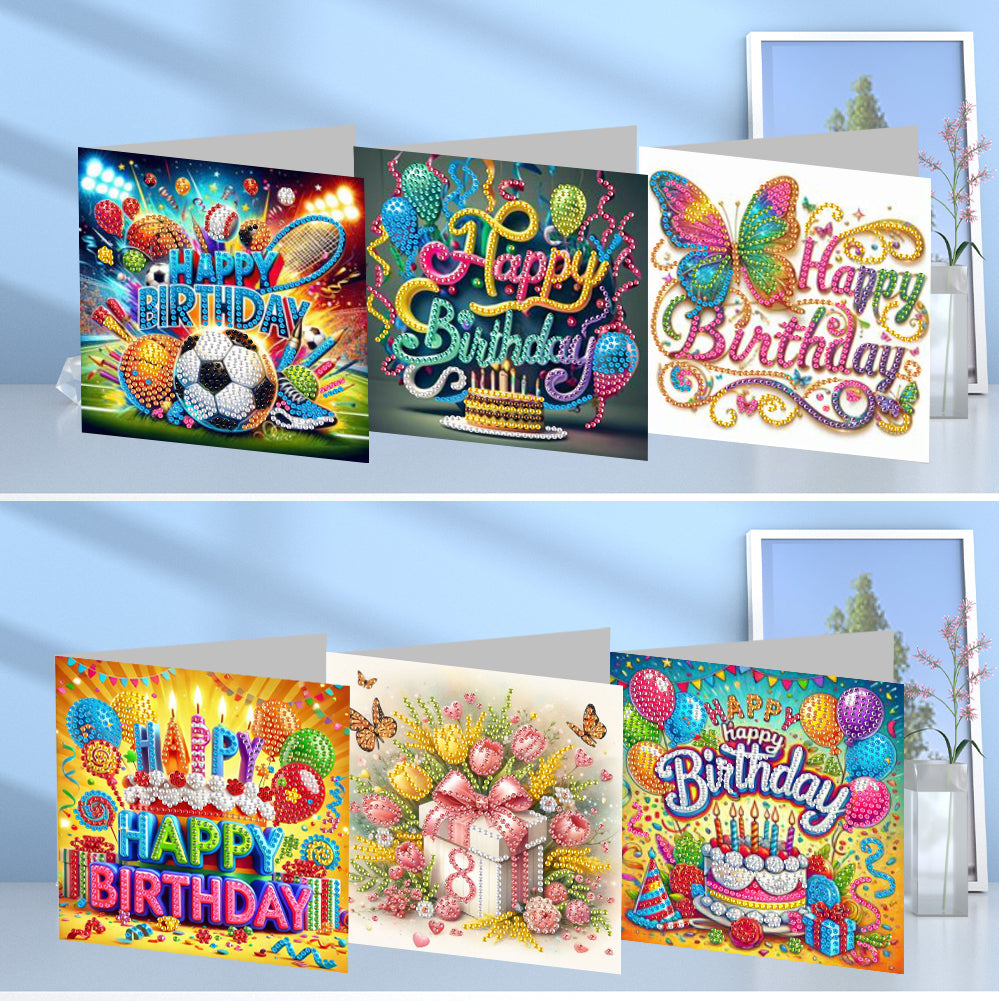 6PCS DIY Rhinestone Diamond Art Mosaic Postcards for Festivals and Celebrations