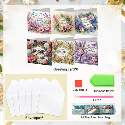 6PCS DIY Rhinestone Diamond Art Mosaic Postcards for Festivals and Celebrations