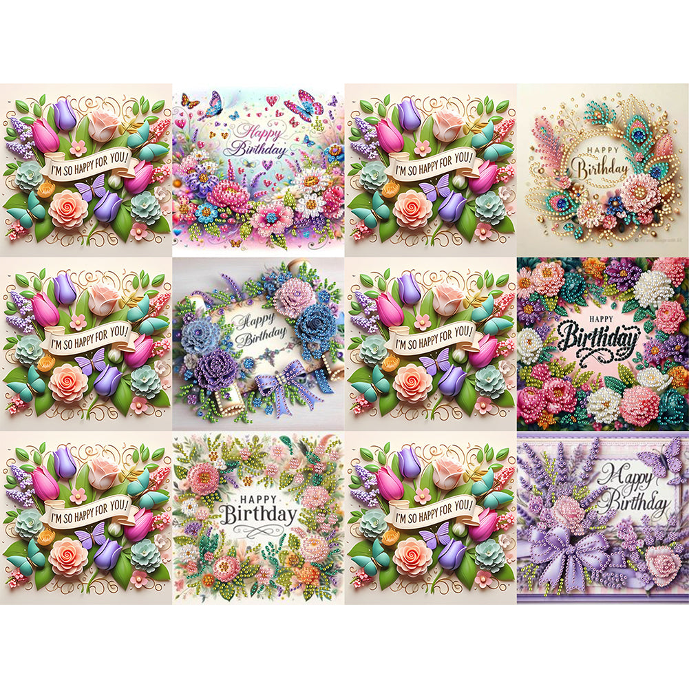 6PCS DIY Rhinestone Diamond Art Mosaic Postcards for Festivals and Celebrations