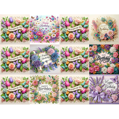 6PCS DIY Rhinestone Diamond Art Mosaic Postcards for Festivals and Celebrations