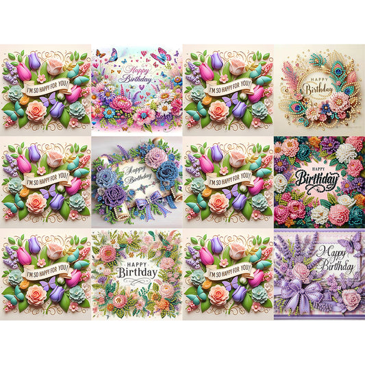 6PCS DIY Rhinestone Diamond Art Mosaic Postcards for Festivals and Celebrations