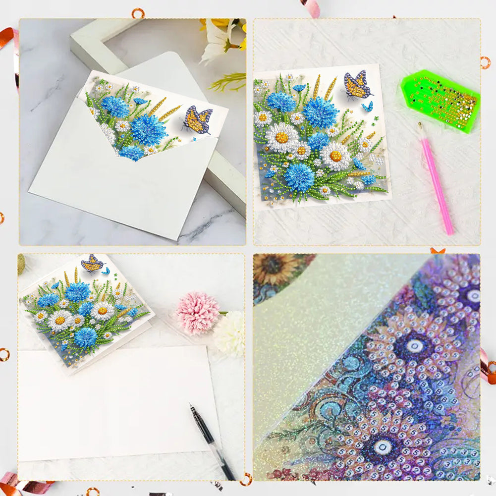 6PCS DIY Rhinestone Diamond Art Mosaic Postcards for Festivals and Celebrations