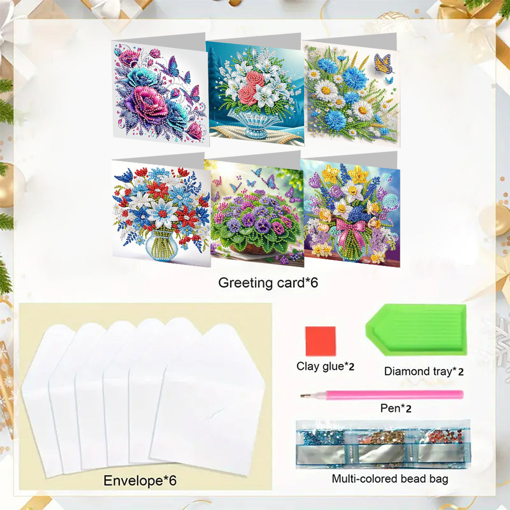 6PCS DIY Rhinestone Diamond Art Mosaic Postcards for Festivals and Celebrations