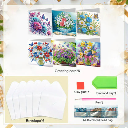 6PCS DIY Rhinestone Diamond Art Mosaic Postcards for Festivals and Celebrations
