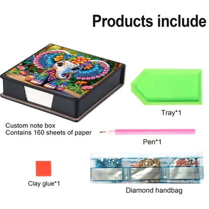 Animals Leather Diamond Art Note Box with 160 Sheets of Paper for DIY Art Craft
