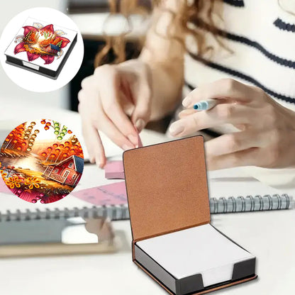 Animals Leather Diamond Art Note Box with 160 Sheets of Paper for DIY Art Craft