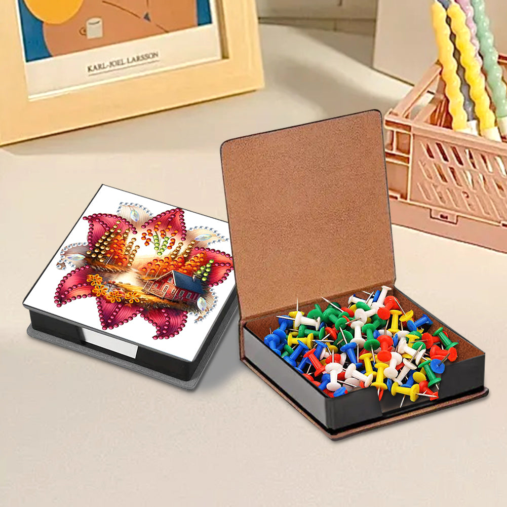 Animals Leather Diamond Art Note Box with 160 Sheets of Paper for DIY Art Craft