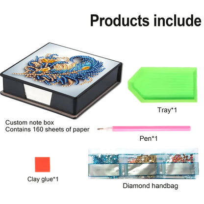 Animals Leather Diamond Art Note Box with 160 Sheets of Paper for DIY Art Craft