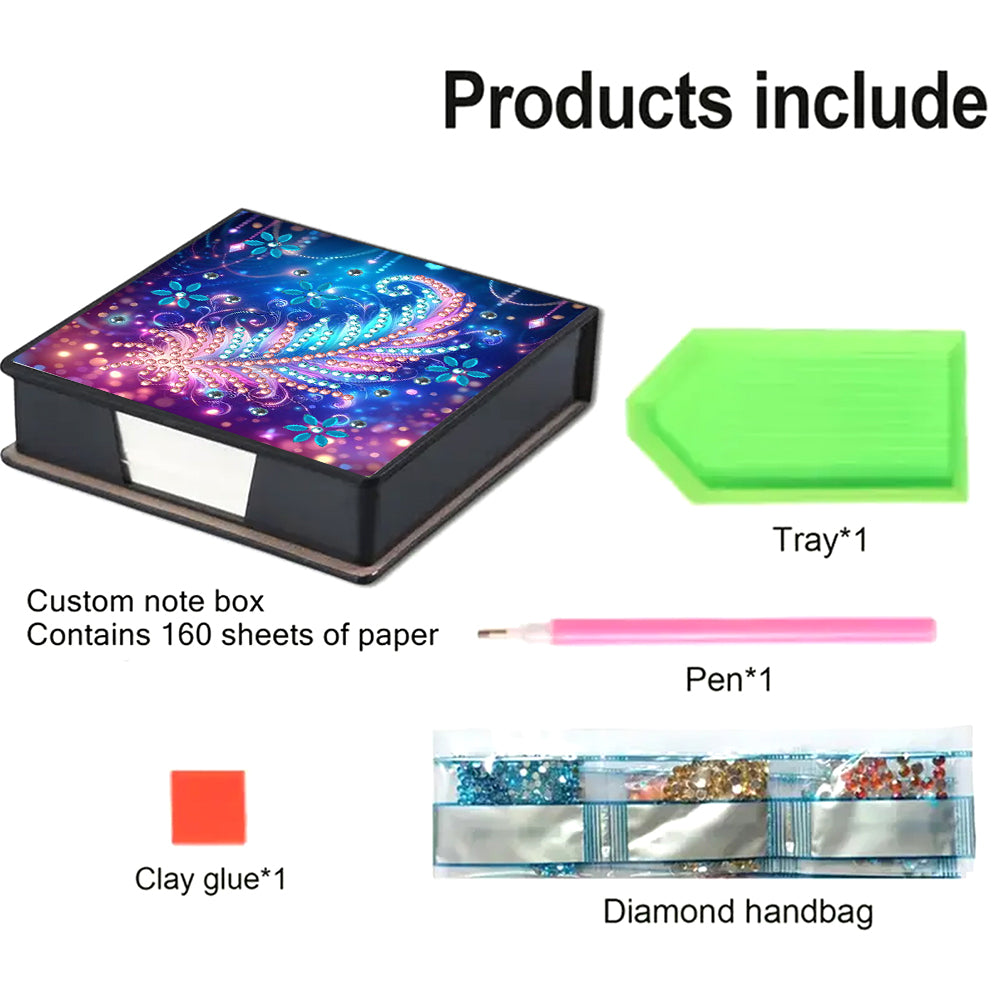 Animals Leather Diamond Art Note Box with 160 Sheets of Paper for DIY Art Craft