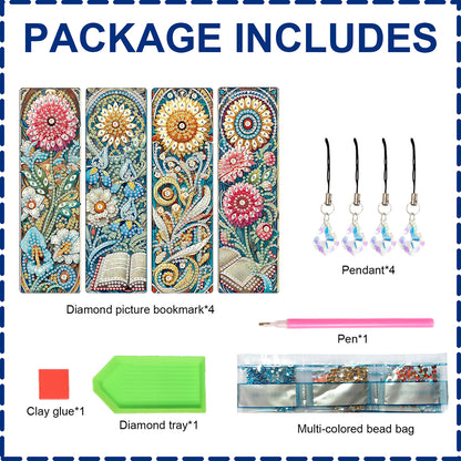 4Pcs Special Shape Dragonfly DIY Bookmarks Diamond Painting Kits for Book Lovers