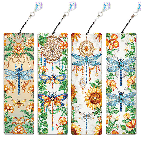 4Pcs Special Shape Dragonfly DIY Bookmarks Diamond Painting Kits for Book Lovers