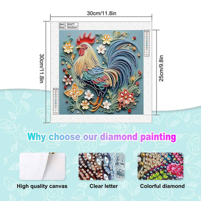 Quilled Rooster - Special Shaped Drill Diamond Painting 30*30CM