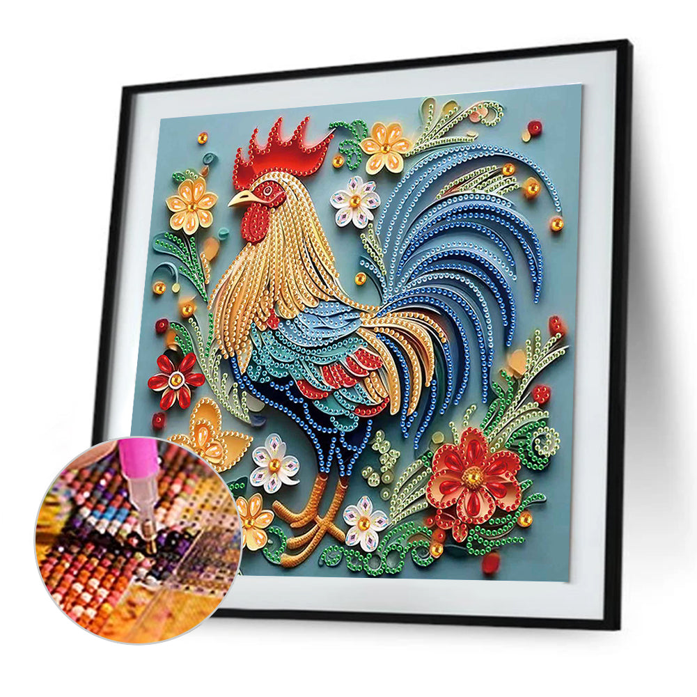 Quilled Rooster - Special Shaped Drill Diamond Painting 30*30CM