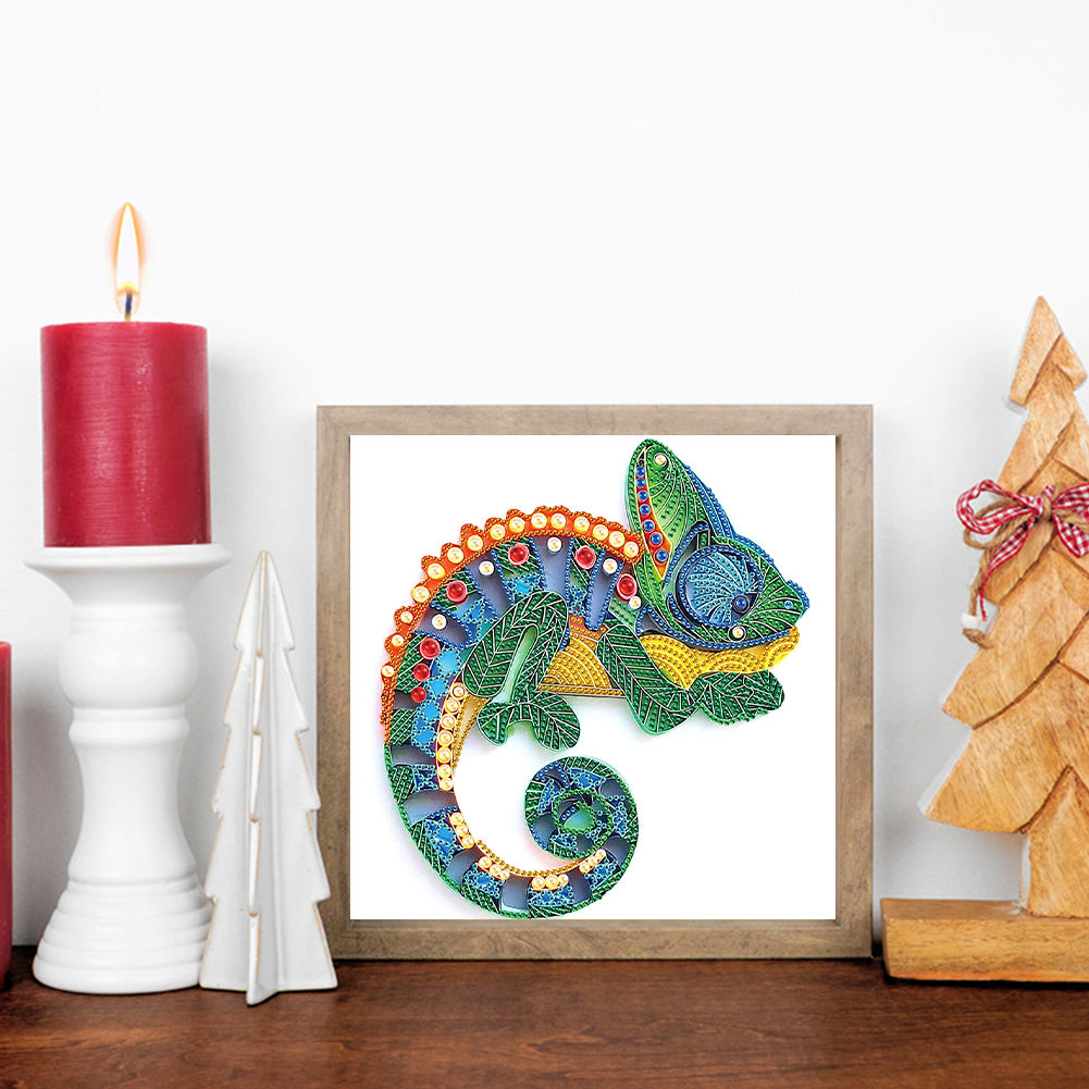 Quilled Chameleon - Special Shaped Drill Diamond Painting 30*30CM