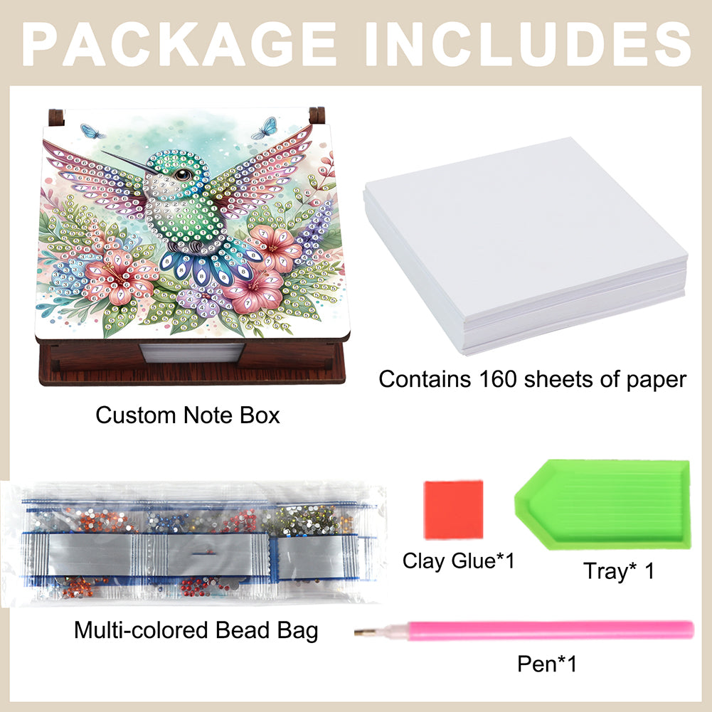 Wood Animals Diamond Art Note Box with 160 Sheets of Paper for Adults Beginners