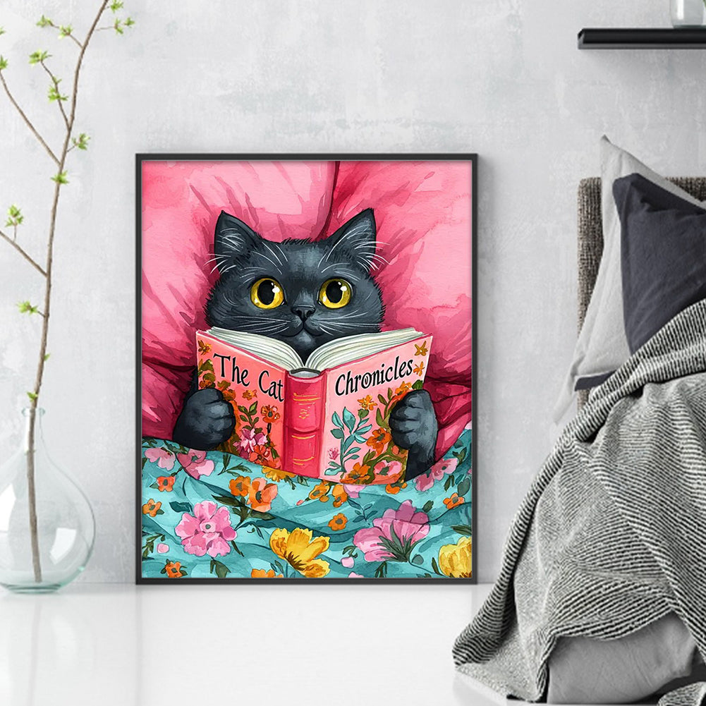 Reading Cat - 11CT Stamped Cross Stitch 40*50CM