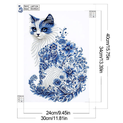 Celadon Flower Style Kitten - Special Shaped Drill Diamond Painting 30*40CM