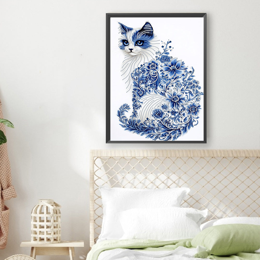 Celadon Flower Style Kitten - Special Shaped Drill Diamond Painting 30*40CM