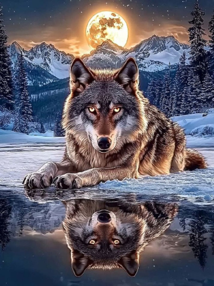 Moon Wolf - Full Round Drill Diamond Painting 40*50CM