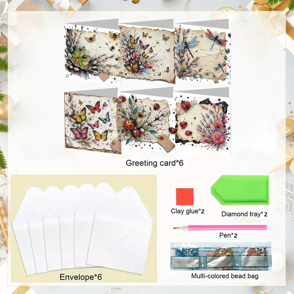 6pcs Diamond Painting Greeting Cards Handmade DIY Diamond Art Cards for Adults