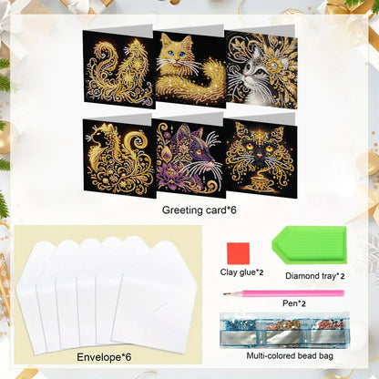 6pcs Diamond Painting Greeting Cards Handmade DIY Diamond Art Cards for Adults
