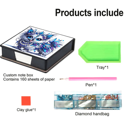 Leather Animals Diamond Painting Notecard Box Flowers Gem Art Sticky Note Holder