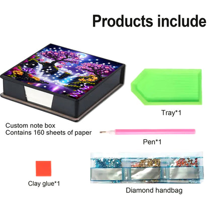Leather Animals Diamond Painting Notecard Box Flowers Gem Art Sticky Note Holder
