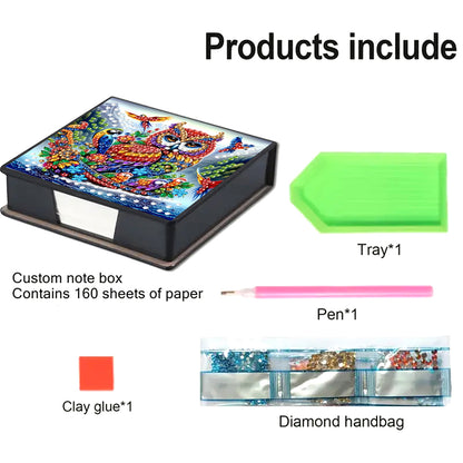 Leather Animals Diamond Painting Notecard Box Flowers Gem Art Sticky Note Holder