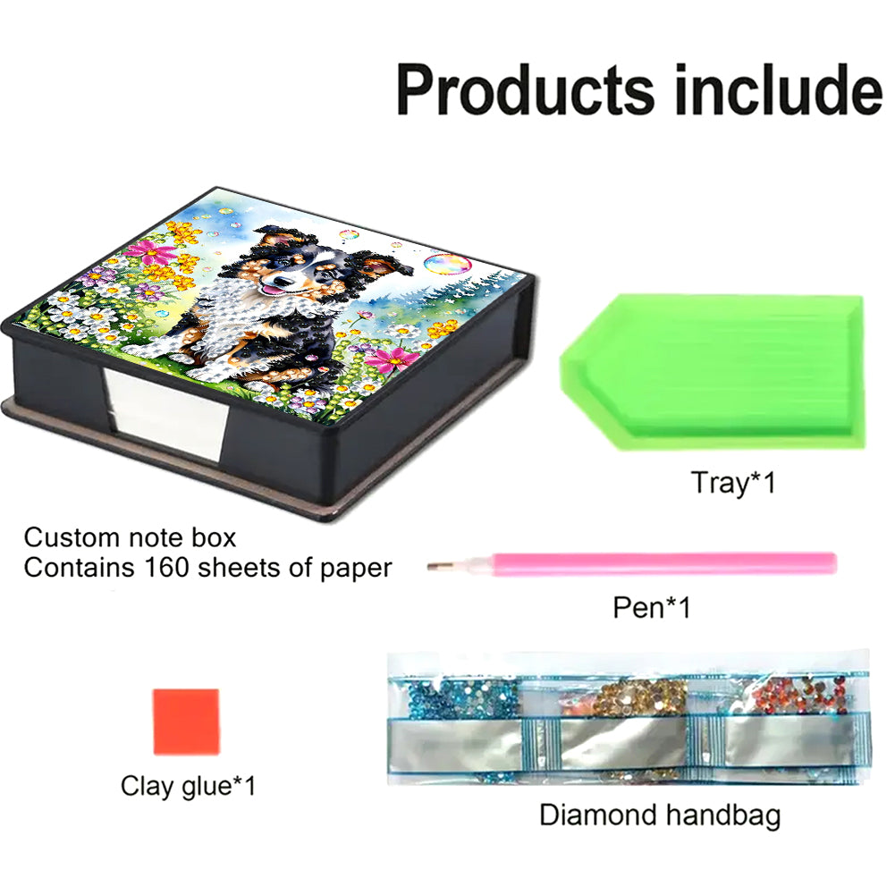 Leather Animals Diamond Painting Notecard Box Flowers Gem Art Sticky Note Holder
