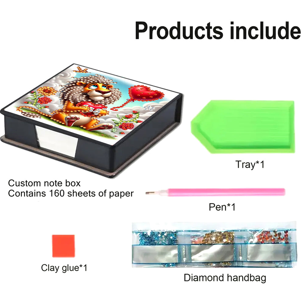 Leather Animals Diamond Painting Notecard Box Flowers Gem Art Sticky Note Holder