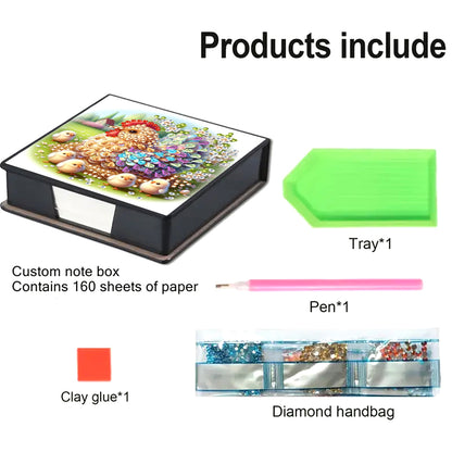 Leather Animals Diamond Painting Notecard Box Flowers Gem Art Sticky Note Holder