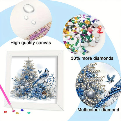 Christmas Blue Tit - Special Shaped Drill Diamond Painting 18*18CM