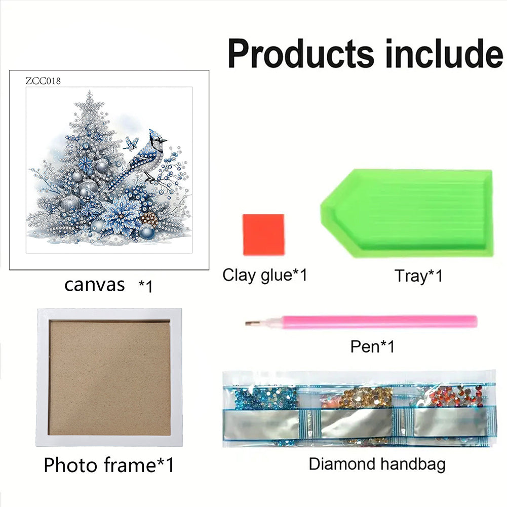 Christmas Blue Tit - Special Shaped Drill Diamond Painting 18*18CM