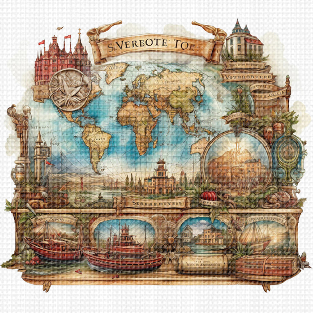 Map - Stamped Cross Stitch 50*50CM