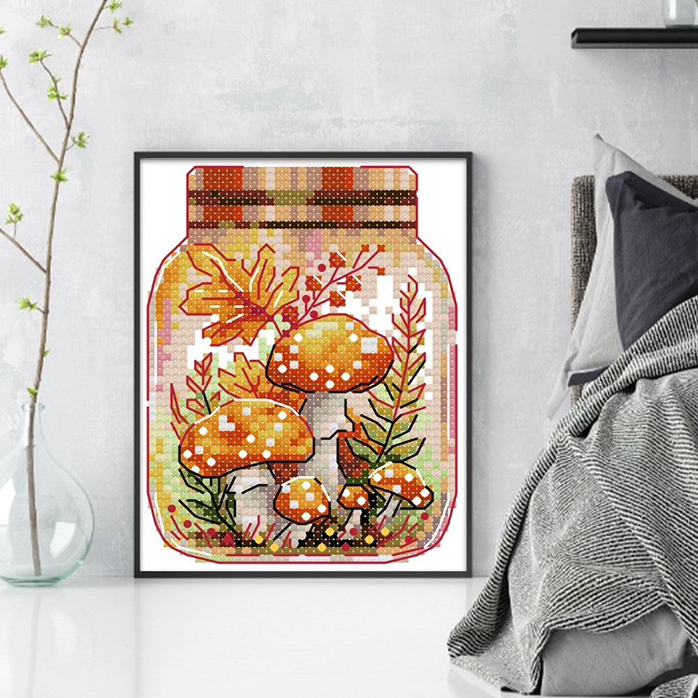 Autumn In The Jar - 14CT Stamped Cross Stitch 11*14CM(Joy Sunday)