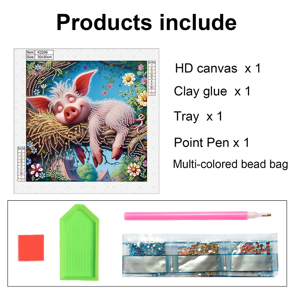 Funny Pink Pig - Special Shaped Drill Diamond Painting 30*30CM