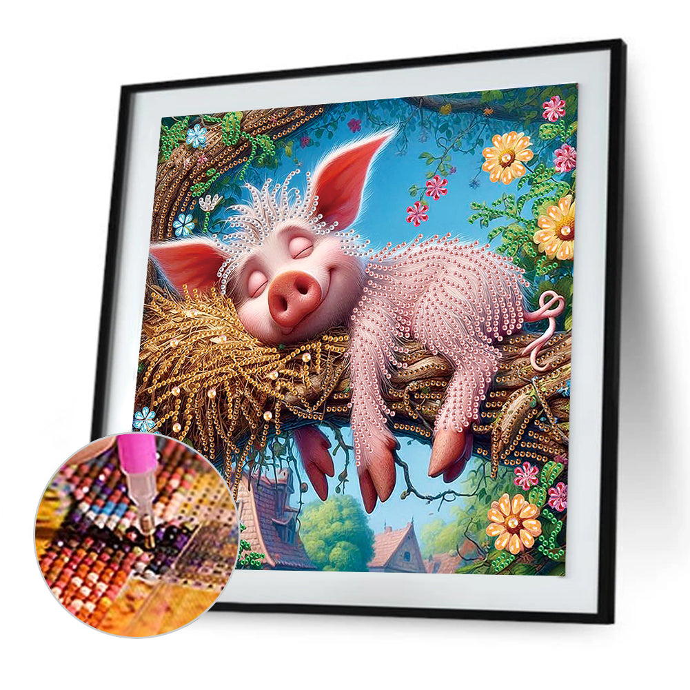 Funny Pink Pig - Special Shaped Drill Diamond Painting 30*30CM