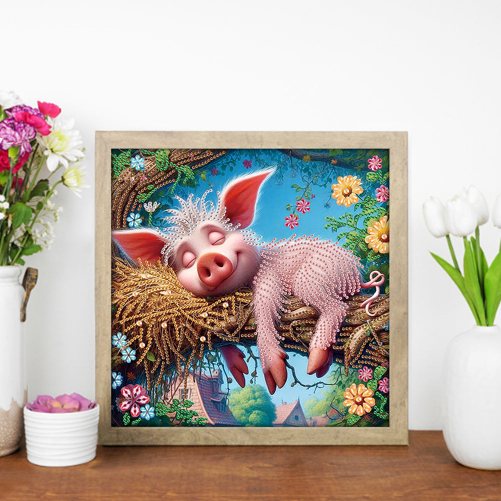 Funny Pink Pig - Special Shaped Drill Diamond Painting 30*30CM