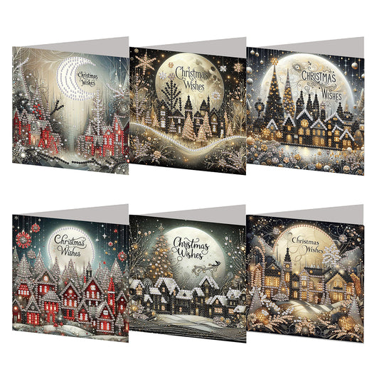 6PCS DIY Diamond Art Greeting Cards Xmas Designs for Festivals and Celebrations