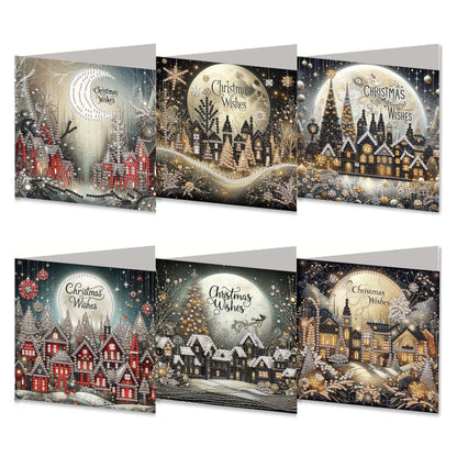 6PCS DIY Diamond Art Greeting Cards Xmas Designs for Festivals and Celebrations