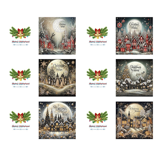 6PCS DIY Diamond Art Greeting Cards Xmas Designs for Festivals and Celebrations