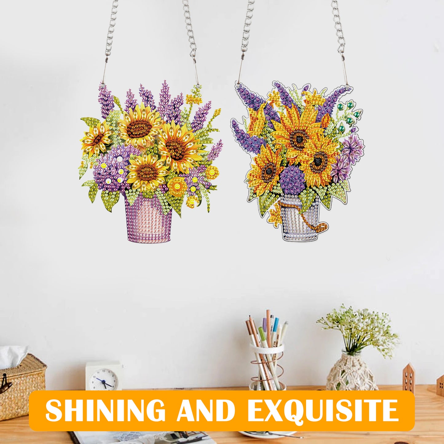 2pcs 2D Flat DIY Diamond Art Pendant Diamond Painting Set Wall Door Decoration