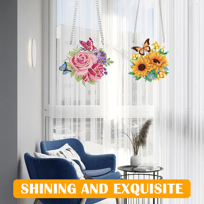 2pcs 2D Flat DIY Diamond Art Pendant Diamond Painting Set Wall Door Decoration