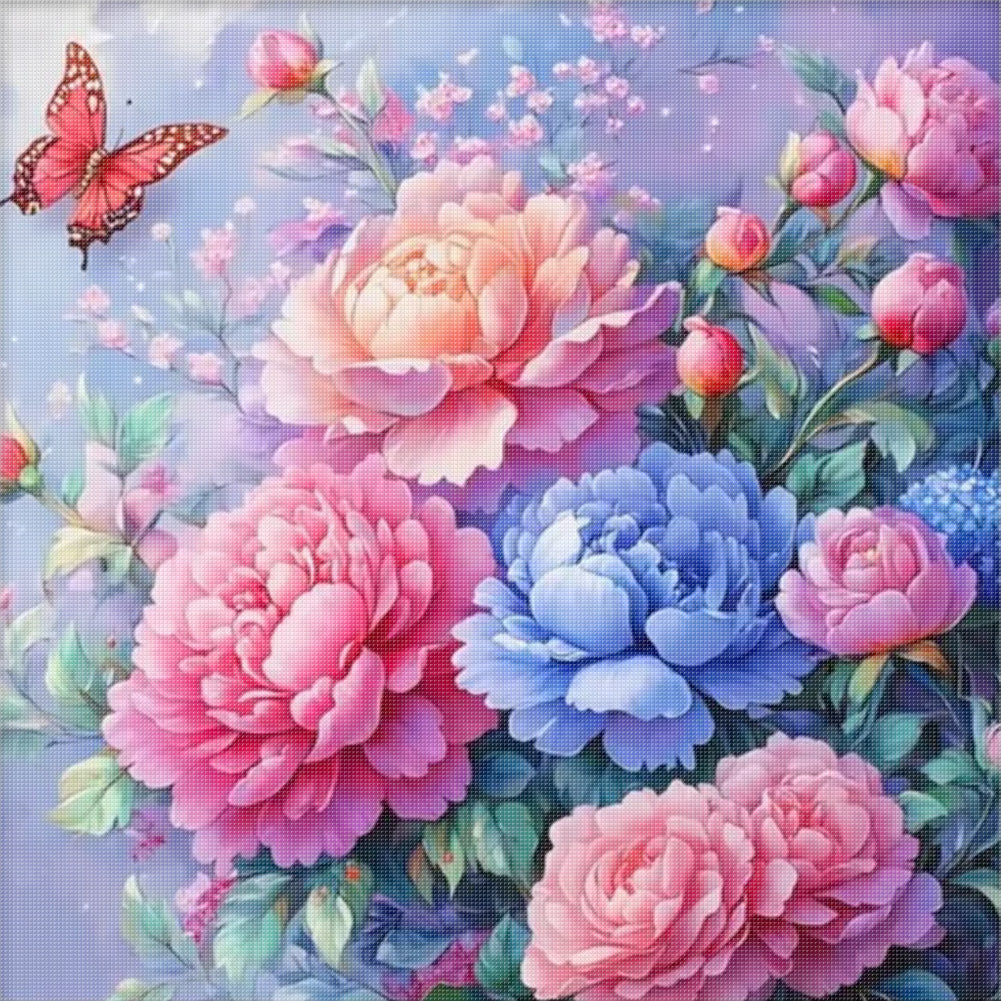 Peony - 11CT Stamped Cross Stitch 50*50CM