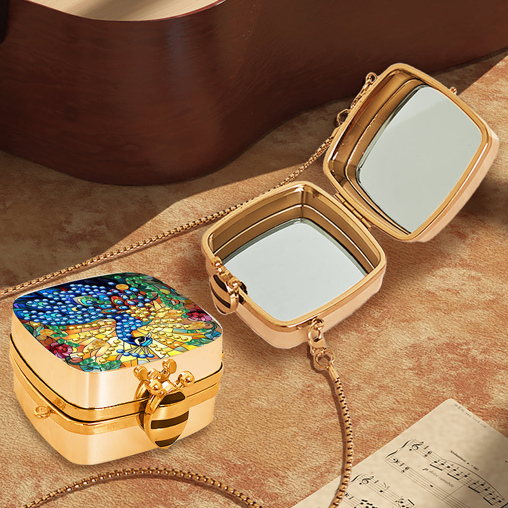 Peacock Diamond Art Storage Case Diamond Painting Mirror Organizer Box for Women